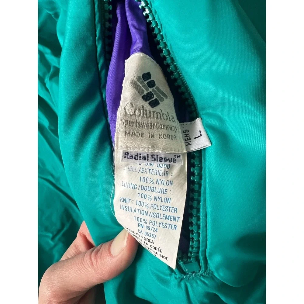 Vintage Columbia Sportswear Radial Sleeve Puffer Jacket Teal Purple Mens Large
